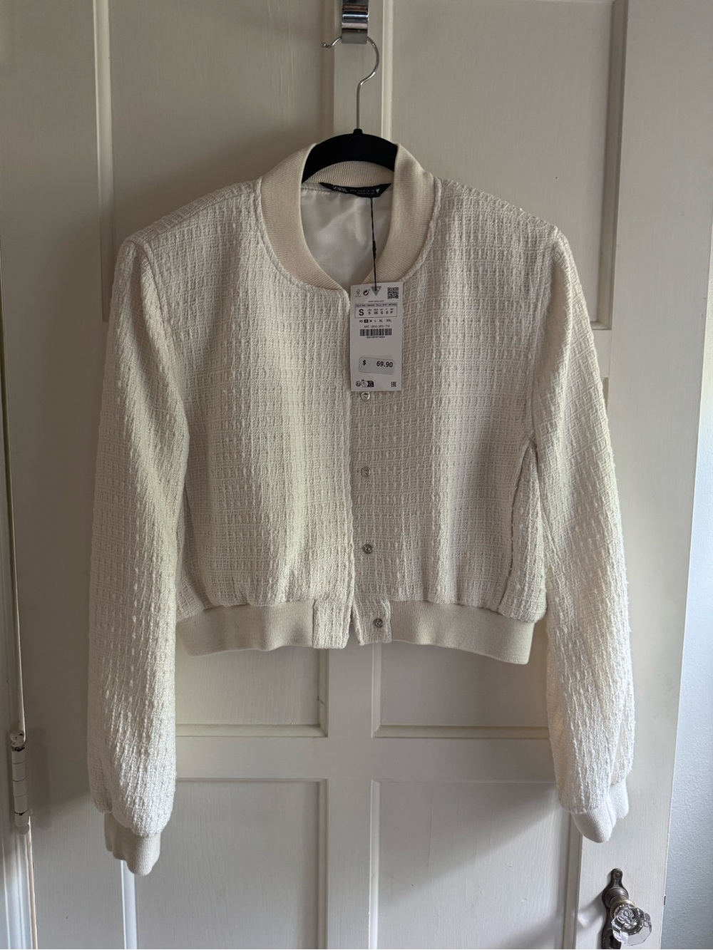 Zara Cream Textured Bomber Jacket